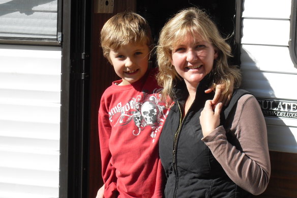 Fiona Leadbeater and Daniel, two months after the  Black Saturday fires. Daniel was diagnosed with PTSD about one year later. 