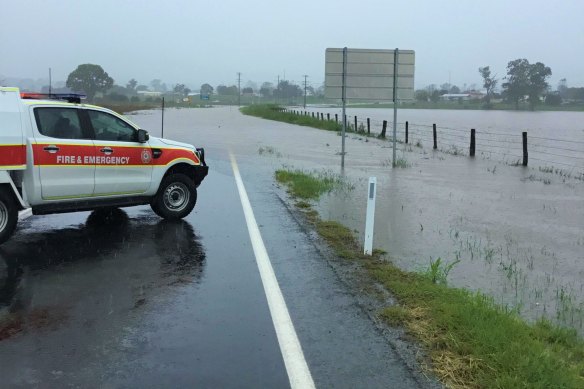 Beaudesert Boonah Road is just one of many roads in south-east Queensland cut by floodwaters. Pic: QFES