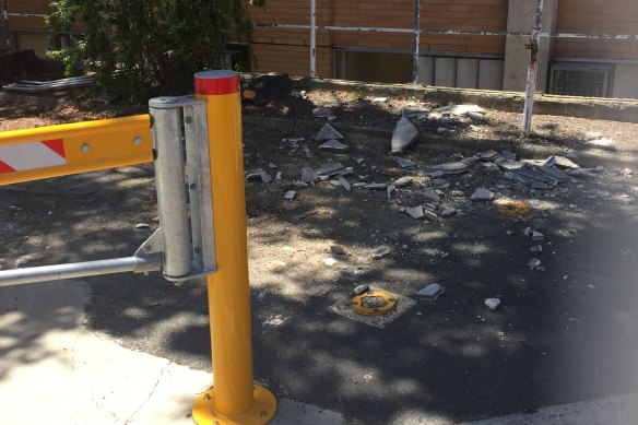 Smashed cement outside The Alfred hospital this week. 