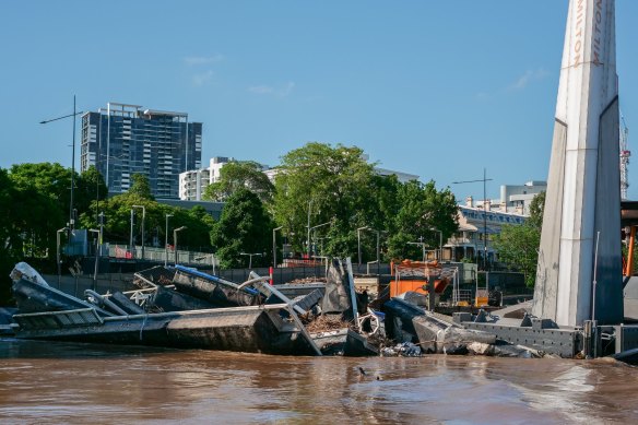 Pontoons and ferries were damaged during the February 2022 floods in Brisbane.