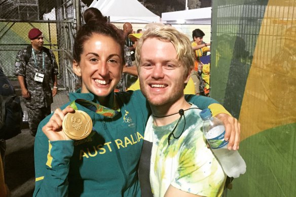 Alicia Lucas with her husband Matt after she won a rugby sevens gold medal at the Rio Olympic Games.