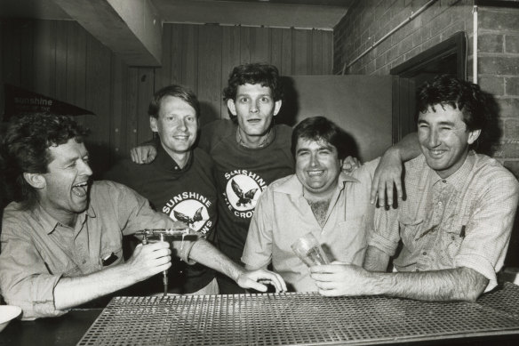 The Coodabeen Champions at Sunshine FC in 1985. From left: Ian Cover, Simon Whelan, Greg Champion, Tony Leonard and Jeff Richardson.