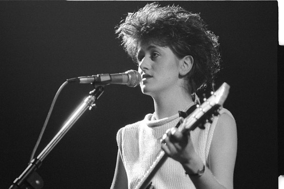 Tracey Thorn photographed onstage with the Marine Girls at the Lyceum Ballroom in London  on March 21, 1983 - the night she met Lindy Morrison.
