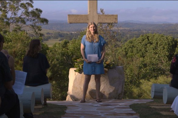 Kathryn Joy held a belated memorial for slain mother Carolyn Stuckey in an open-air cathedral near the family’s then home town of Lismore.