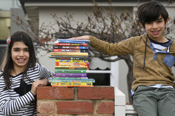 During lockdown Kiara and Samuel Louca of Coburg look forward to book deliveries by The Little Bookroom staff.