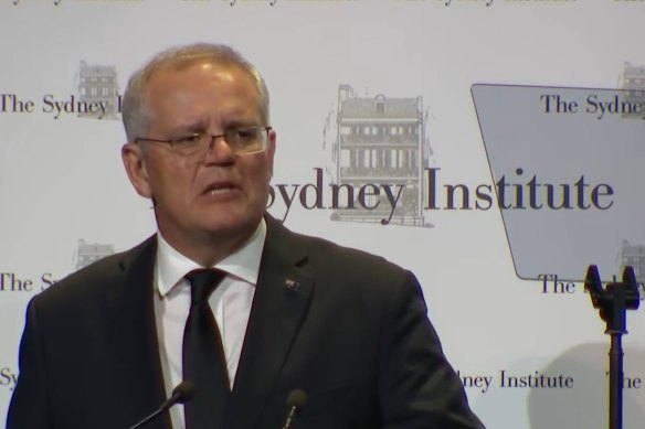 Prime Minister Scott Morrison addressed the Sydney Institute’s annual dinner on Monday night, but had no desire to out-sparkle the prosecco.