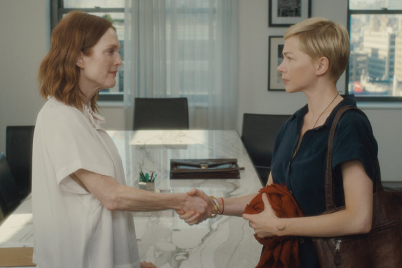 Julianne Moore (left) and Michelle Williams bring opposite acting styles to After the Wedding. 