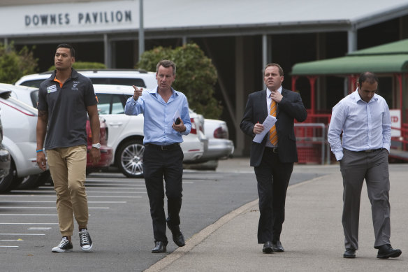 Isaac Moses, right, after Israel Folau's signing with AFL club Greater Western Sydney.