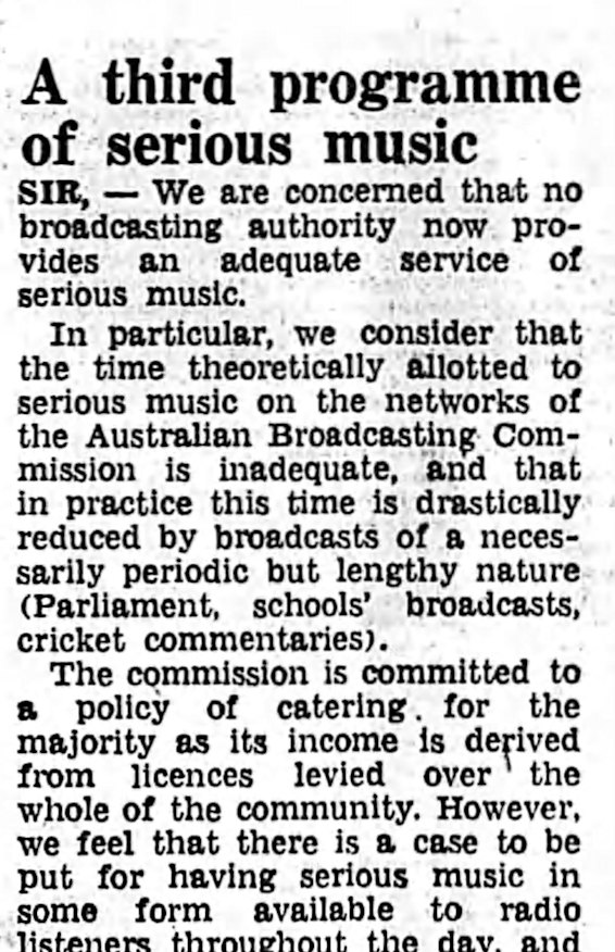 The letter published in The Age July 5, 1968, which preceded the creation of 3MBS.