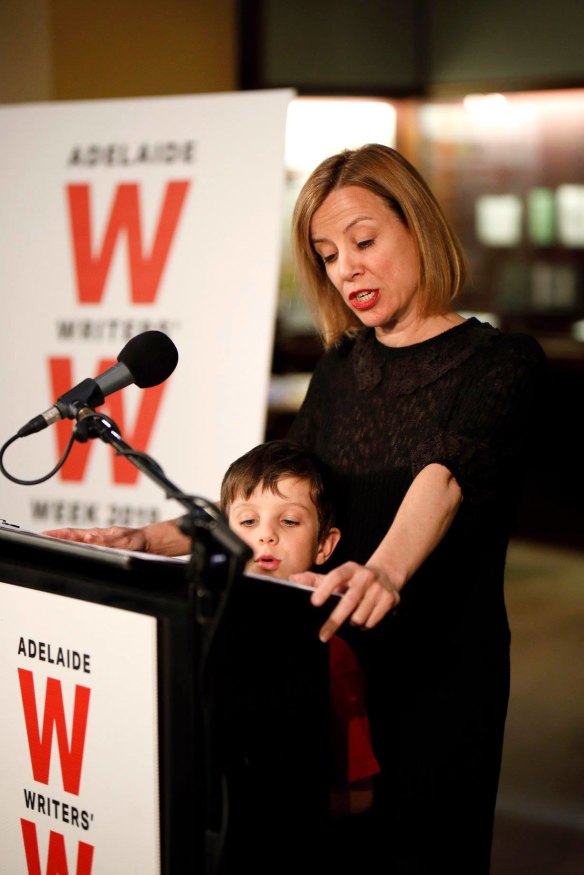 Dyer with her son, Ezekiel, at the launch of Adelaide Writers’ Week in 2019.