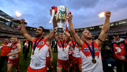 Why Goodes will miss lap of honour at Swans’ 10-year premiership reunion