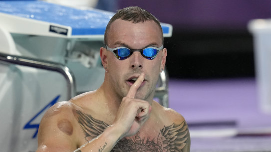 Kyle Chalmers of Australia reacts after winning the gold medal.
