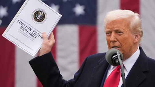 President Donald Trump speaks during an event to announce new tariffs in the Rose Garden at the White House