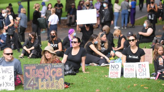 Thousands of protesters are gathering at Treasury Gardens to demand action on violence against women. 