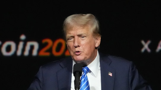 Donald Trump speaks at the Bitcoin2024 conference in Nashville.