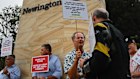 Parents and former Newington College students protest outside the Stanmore campus last year.