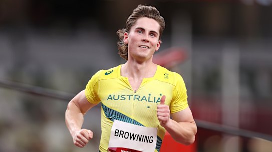 Rohan Browning wins his heat in Tokyo.