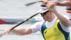 Thomas Green of Team Australia competes during Men’s Kayak Single 1000m Heat 1 on day ten of the Tokyo 2020 Olympic Games at Sea Forest Waterway in Tokyo.