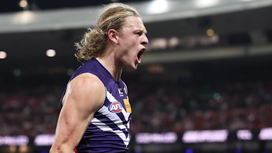 Hayden Young celebrates his goal.