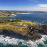 Aerial overlooking Kiama Blowhole Point, Kiama.
xxmytowncoverÂ my town cover story ;Â Kiama - text by Sue Williams
(handout imageÂ suppliedÂ via journalist, noÂ syndication)Â 
cr: Destination NSW