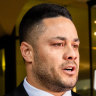 Jarryd Hayne leaves court last year.