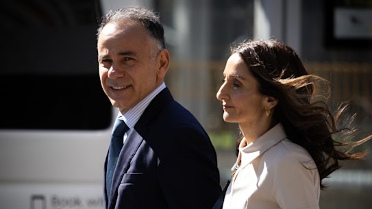 Opposition Leader John Pesutto and wife Betty arrive at court last week.
