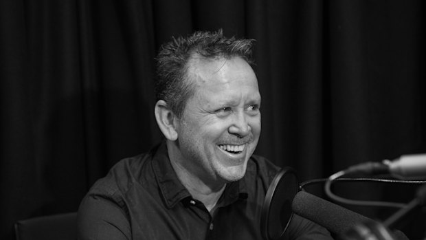 Real Footy host Michael Gleeson in the studio.