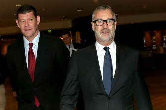 Former allies James Packer with Rob Rankin in 2015, when Packer handed Rankin the chairmanship of Crown.