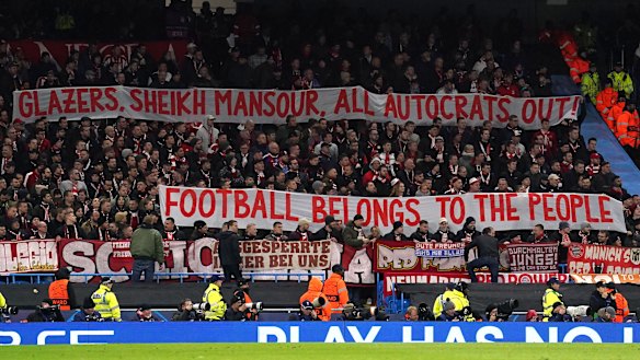 Fans of Bayern Munich protest during a Champions League clash earlier this year.