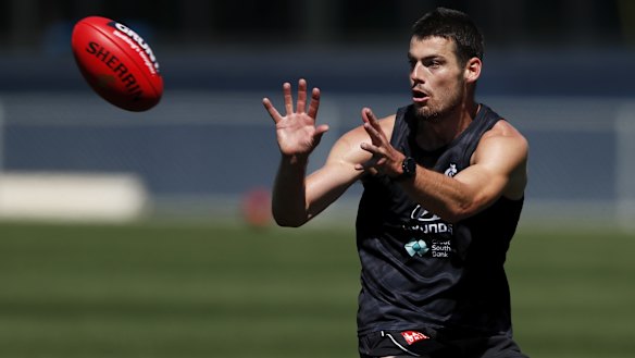 New recruit George Hewett hit the training track for the first time in Blues colours.