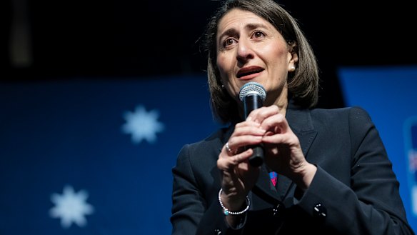 Gladys Berejiklian at a Liberal Party rally at Sydney Olympic Park on April 28.
