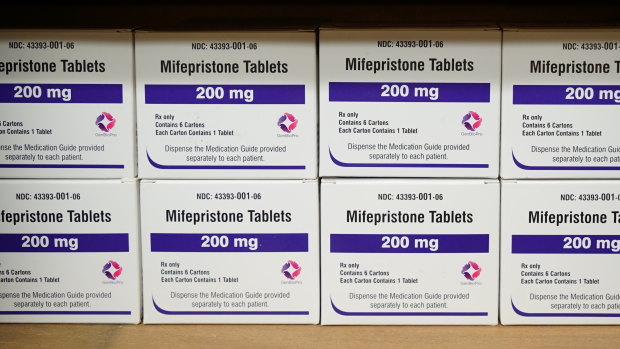 Boxes of the drug mifepristone line a shelf in Alabama. In Australia, the drug along with misprostol, is listed on the Pharmaceutical Benefits Scheme.