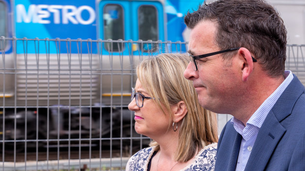 Premier Daniel Andrews and Transport Minister Jacinta Allan in Pakenham on Wednesday.