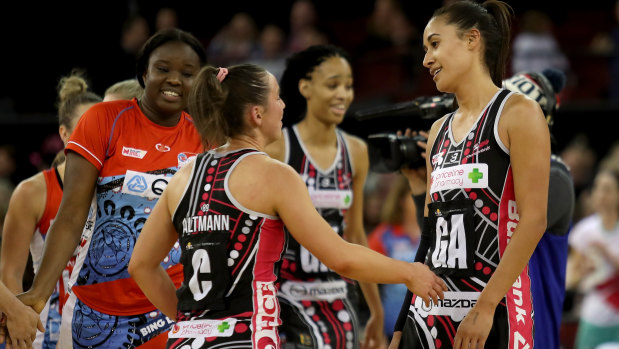 Folau, right, had chances to clinch victory for Adelaide against the Super Netball leaders.