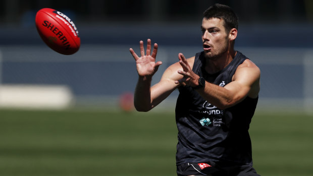 New recruit George Hewett hit the training track for the first time in Blues colours.