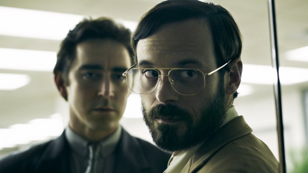 Joe MacMillan (Lee Pace, left) and Gordon Clarke (Scoot McNairy) take on computer giant IBM in <i>Halt and Catch Fire. 