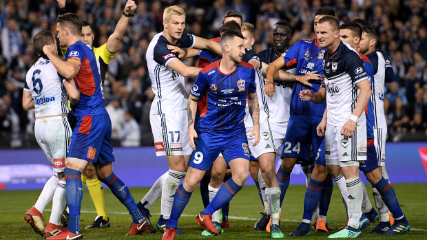 Facing a ban: O'Donovan leaves the field after his red card.