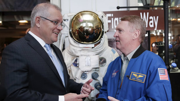 Prime Minister Scott Morrison and Australian astronaut Andy Thomas at the NASA headquarters in Washington DC.