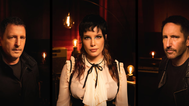 Pop star Halsey, with Atticus Ross (left) and Trent Reznor (right), leaned into goth and industrial sounds on her last album.