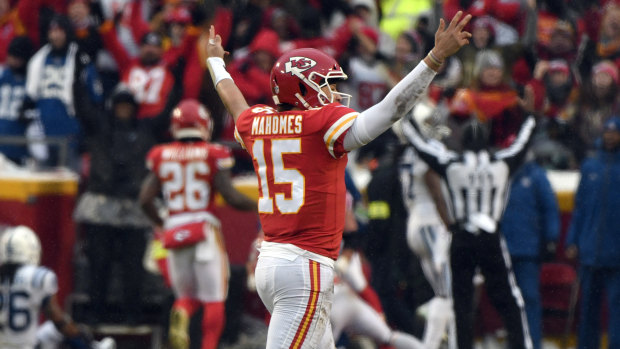 Chiefs quarterback Patrick Mahomes celebrates a touchdown.