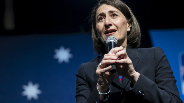 Gladys Berejiklian at a Liberal Party rally at Sydney Olympic Park on April 28.