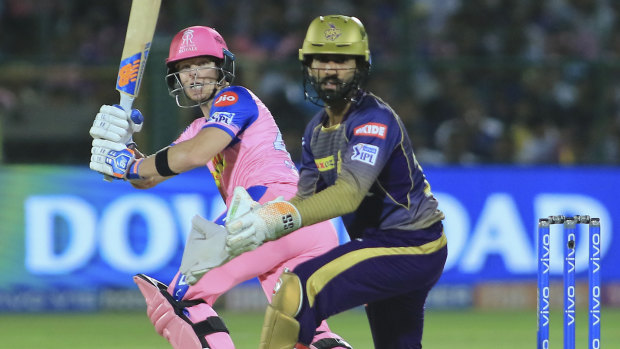 Old hand: Steve Smith bats for the Rajasthan Royals, who hope his leadership will lift the side for the remainder of the IPL season.