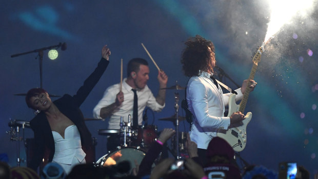 Peking Duk perform ahead of the opening State of Origin game at the MCG.