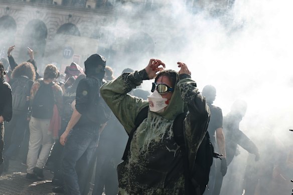 A student protest in Rennes, western France.