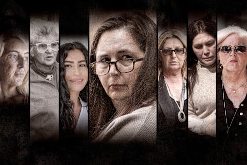 The notorious women of Melbourne (from left): Nicola Gobbo, Kath Pettingill, Meshilin Marrogi, Erin Patterson, Wendy Peirce, Roberta Williams and Judy Moran.