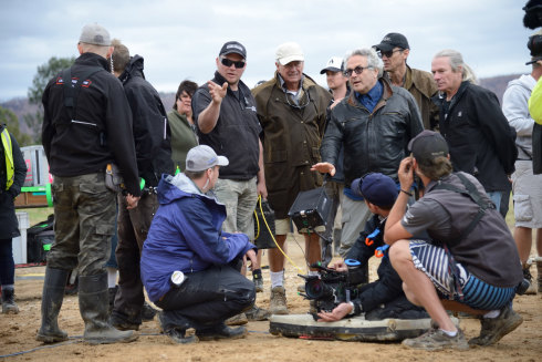 George Miller and his Mad Max: Fury Road crew filming at Penrith Lakes.