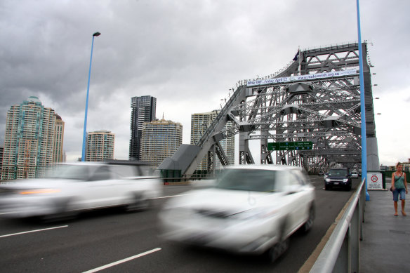 Traffic is building up as a truck breakdown on the Story Bridge causes delays.
