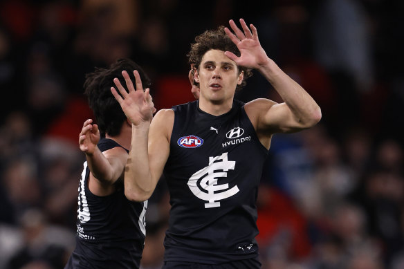 Charlie Curnow was valiant in Carlton’s 14-point defeat.