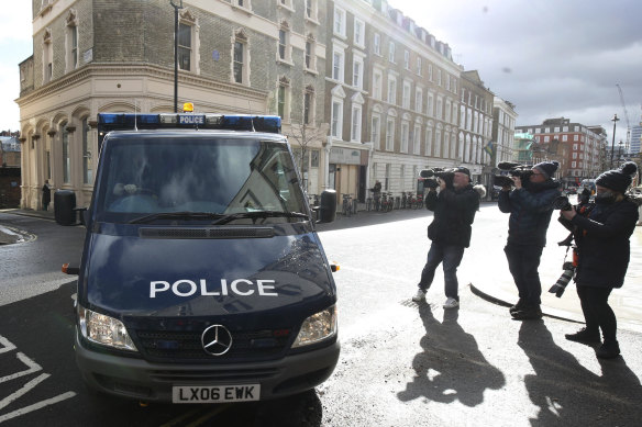 A police van arrives at Westminster Magistrates’ Court in London on Saturday ahead of an appearance by Constable Wayne Couzens.