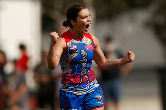 Ellie Blackburn celebrates a goal.